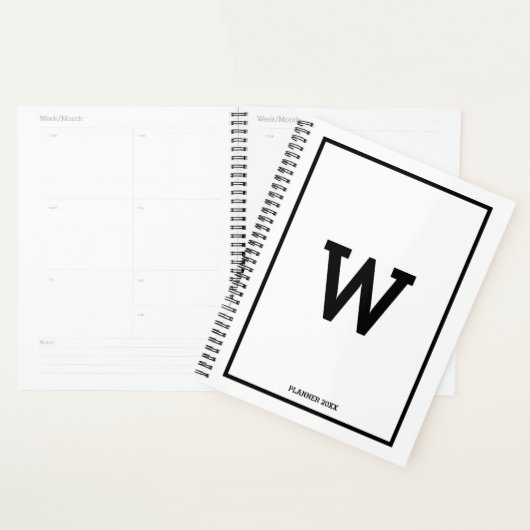 Simple Black White Initiaal Monthly Planner (Display)
