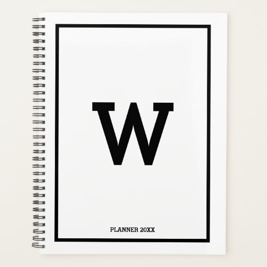 Simple Black White Initiaal Monthly Planner (Voorkant)
