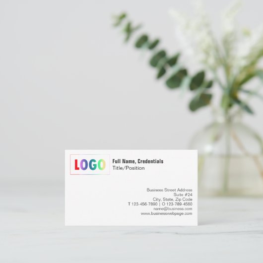 Simple Black, White Logo and QR Code Business Card Visitekaartje (Staand voorkant)