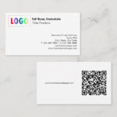 Simple Black, White Logo and QR Code Business Card Visitekaartje (Voorkant / Achterkant)
