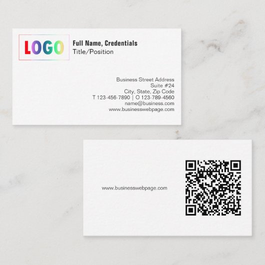 Simple Black, White Logo and QR Code Business Card Visitekaartje (Voorkant / Achterkant)