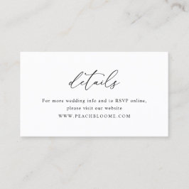 Simple Black & White Minimal Wedding Details Kaart Visitekaartje