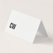 Simple Black White Monogram Folded Visitekaartje (Voorkant)
