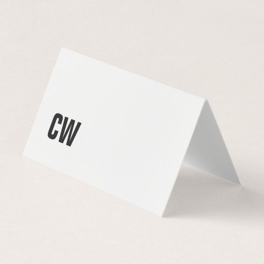 Simple Black White Monogram Folded Visitekaartje (Voorkant)