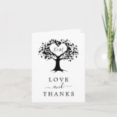 Simple Black & White Monogram Heart Tree Wedding Bedankkaart (Voorkant)