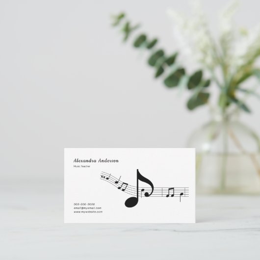 Simple, Black & White Music Teacher Visitekaartje (Staand voorkant)