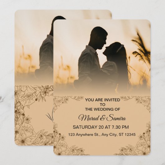 Simple Black & White Overlay Photo Wedding Invitat Kaart (Voorkant / Achterkant)