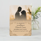 Simple Black & White Overlay Photo Wedding Invitat Kaart (Staand voorkant)