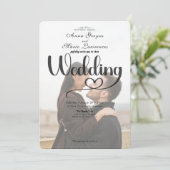 Simple Black White Overlay Photo Wedding  Kaart (Staand voorkant)