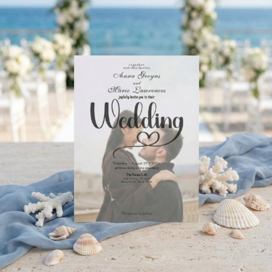 Simple Black White Overlay Photo Wedding  Kaart