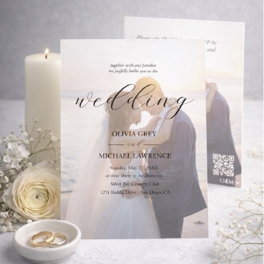 Simple Black & White Overlay Photo Wedding Kaart