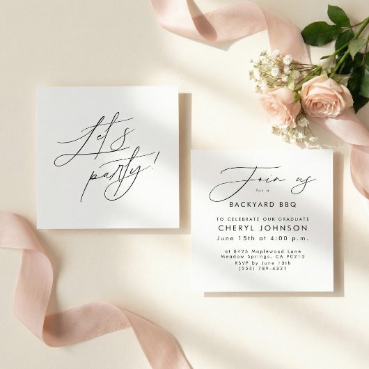 Simple Black White Party Invitation Enclosure Card Informatiekaartje