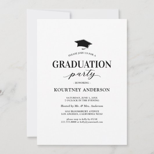 Simple Black White Photo Afstuderen Invitation Kaart (Achterkant)