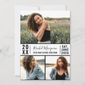 Simple Black White Photo Grid Afstuderen Kaart (Voorkant)