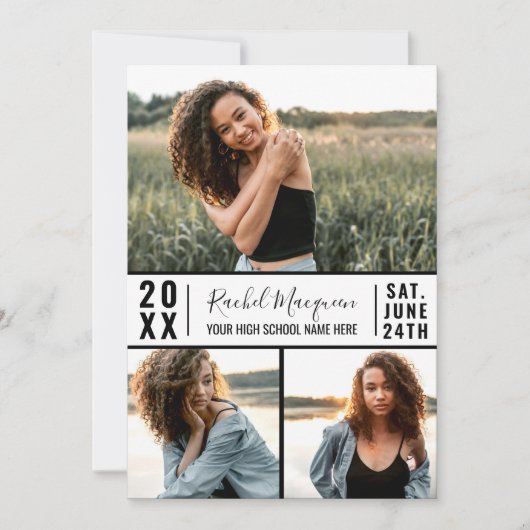 Simple Black White Photo Grid Afstuderen Kaart (Voorkant)