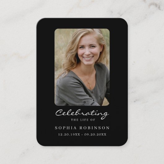 Simple Black White Photo Memorial Prayer Card Visitekaartje (Voorkant)