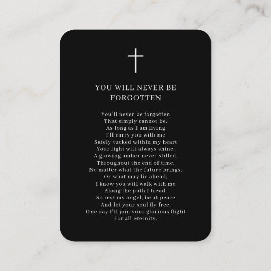 Simple Black White Photo Memorial Prayer Card Visitekaartje (Achterkant)