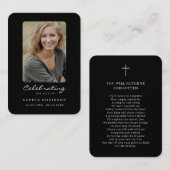 Simple Black White Photo Memorial Prayer Card Visitekaartje (Voorkant / Achterkant)