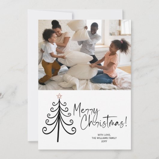 Simple Black White Photo Merry-kerstboom Feestdagenkaart (Voorkant)