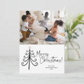 Simple Black White Photo Merry-kerstboom Feestdagenkaart (Staand voorkant)