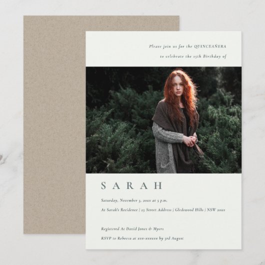 Simple Black White Photo Quinceañera nodigt uit Bedankkaart (Voorkant / Achterkant)