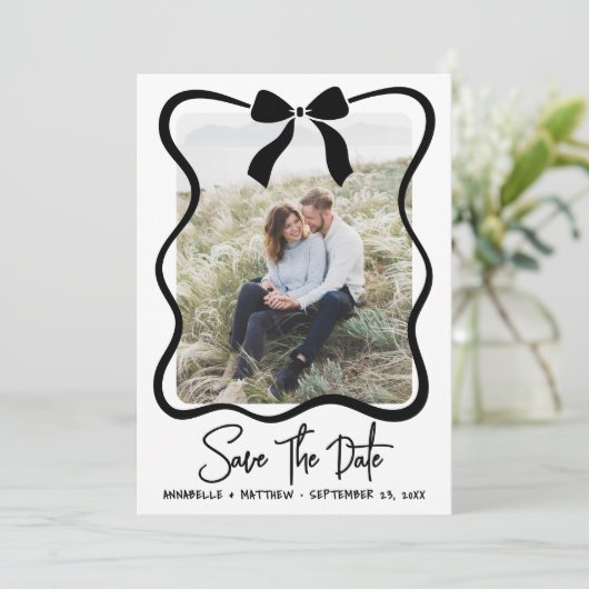 Simple Black White Photo Wedding Save The Date (Staand voorkant)