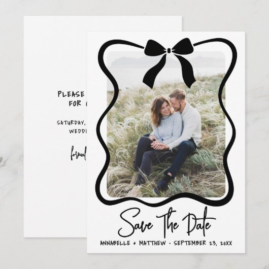 Simple Black White Photo Wedding Save The Date (Voorkant / Achterkant)