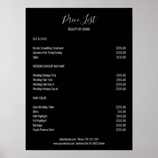 Simple  Black White Preislisten Poster (Voorkant)