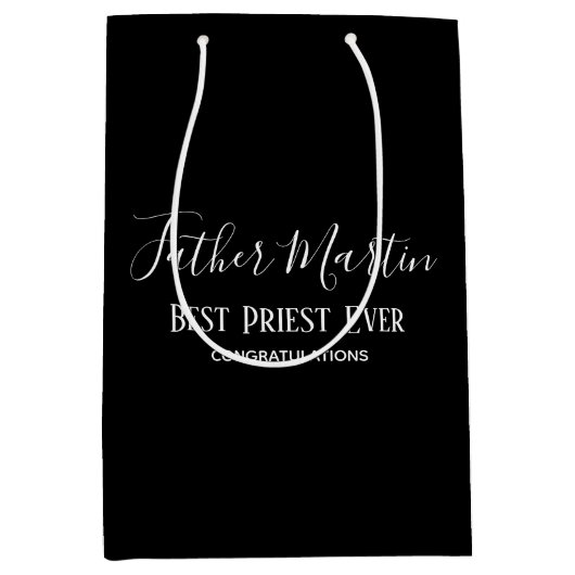 Simple Black White PRIEST PASTOR CLERGY - Aangepas Medium Cadeauzakje (Voorkant)