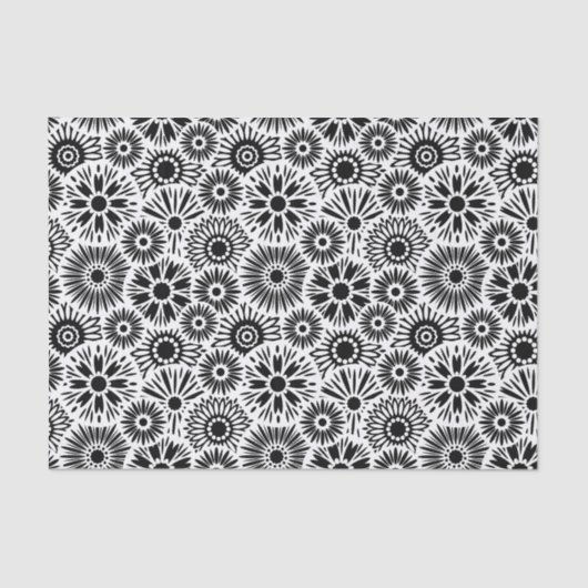 Simple Black White Retro 70s Graphic Daisy Pattern Tissuepapier (Voorkant)