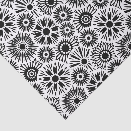 Simple Black White Retro 70s Graphic Daisy Pattern Tissuepapier (Detail)