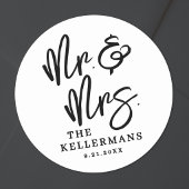 Simple Black White Script Wedding Ronde Sticker