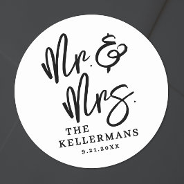 Simple Black White Script Wedding Ronde Sticker