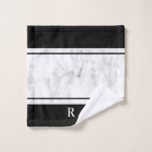 Simple Black White Striped Marble Monogram InitiaI Bad Handdoek (Wasdoekje)