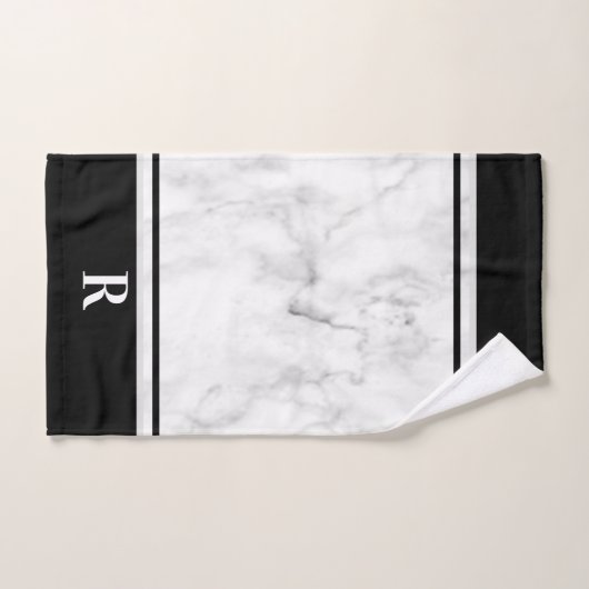 Simple Black White Striped Marble Monogram InitiaI Bad Handdoek (Handdoek)