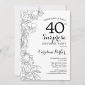 Simple Black White Surprise 40th Birthday Party Kaart (Voorkant)