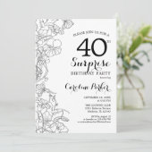 Simple Black White Surprise 40th Birthday Party Kaart (Staand voorkant)