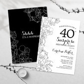 Simple Black White Surprise 40th Birthday Party Kaart