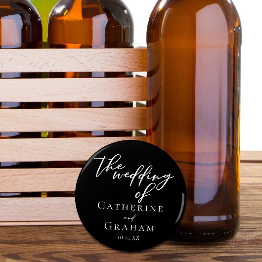 Simple Black White Typography Chic Winter Wedding Button Flesopener