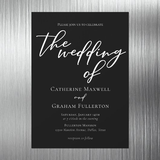 Simple Black White Typography Chic Winter Wedding Magnetische Uitnodiging