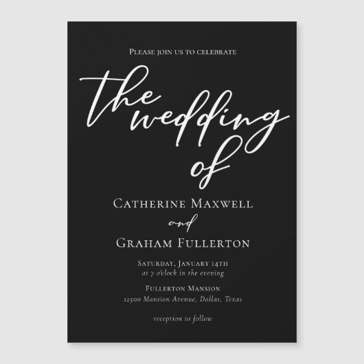 Simple Black White Typography Chic Winter Wedding Magnetische Uitnodiging (Voorkant)