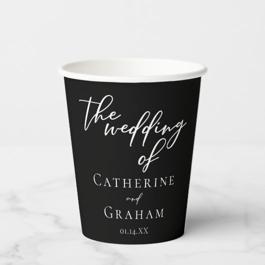 Simple Black White Typography Chic Winter Wedding Papieren Bekers