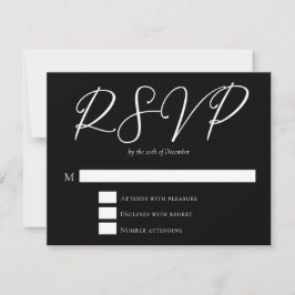Simple Black White Typography Chic Winter Wedding RSVP Kaartje