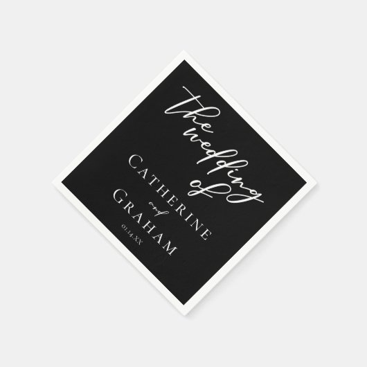 Simple Black White Typography Chic Winter Wedding Servet (Hoek)