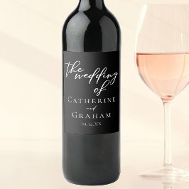 Simple Black White Typography Chic Winter Wedding Wijn Etiket