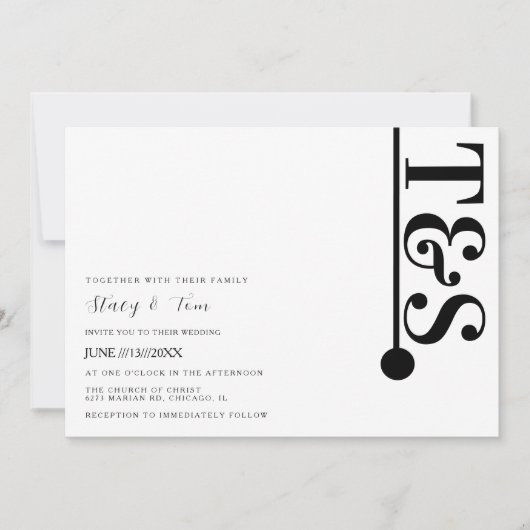 Simple Black White Typography Line Logo Wedding Kaart (Voorkant)