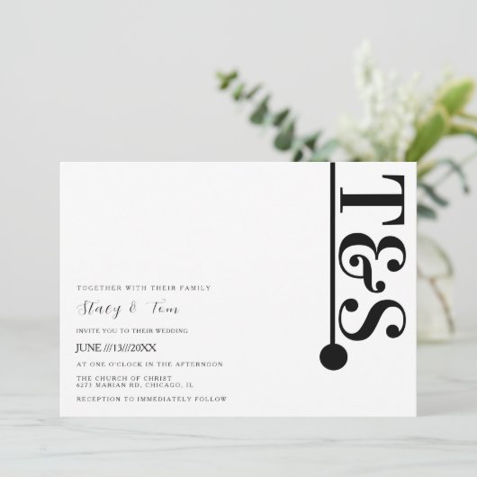 Simple Black White Typography Line Logo Wedding Kaart (Staand voorkant)