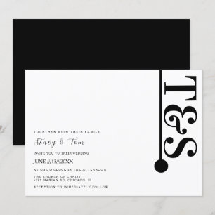 Simple Black White Typography Line Logo Wedding Kaart