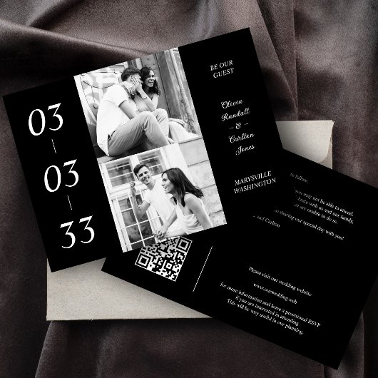 Simple Black & White Ultra Modern 2 Photos Collage Save The Date