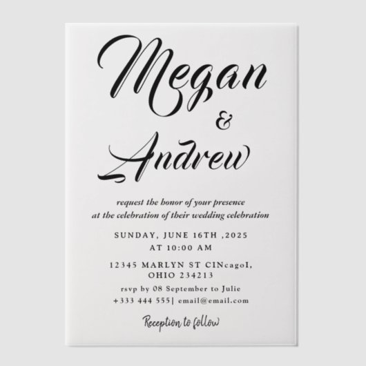 Simple Black & White wedding  Overlay Vellum Invit Vellum Uitnodigingen (Voorkant)